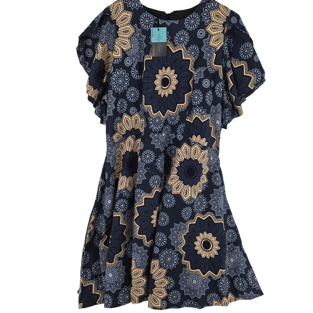 Ray Darten Dress Womens 4X Plus Navy Blue African Ankara Short Sleeve A-Line